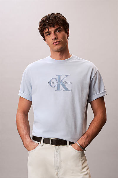 Calvin Klein Ss 16S Elevated Mono Erkek Bisiklet Yaka T-Shirt Mavi