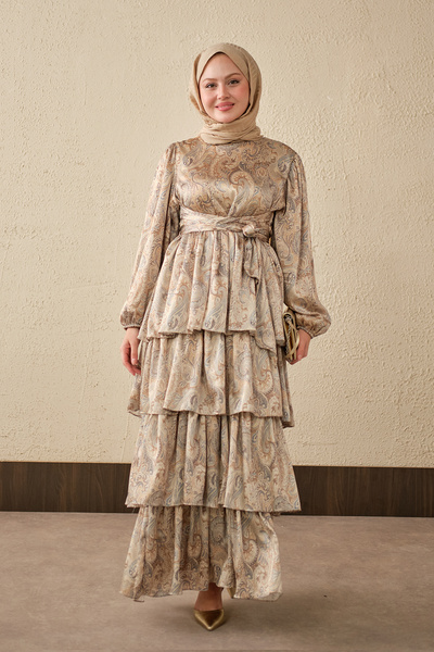 LOCCO Γυναικείο φόρεμα με έθνικ σχέδιο και δέσιμο στην πλάτη, πράσινο