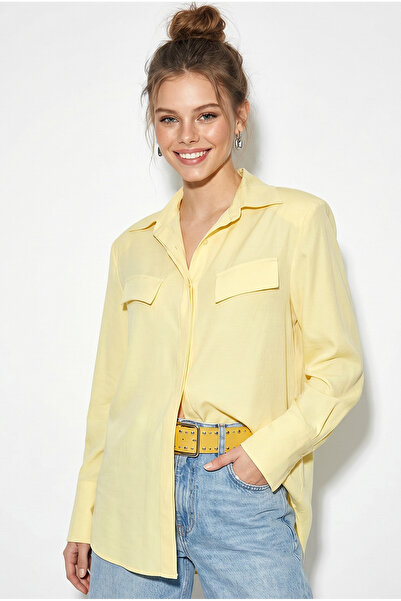 Bianco Lucci Γυναικείο πουκάμισο μοντάλ με επένδυση, λεπτομέρεια χιαστί κάλυψ...