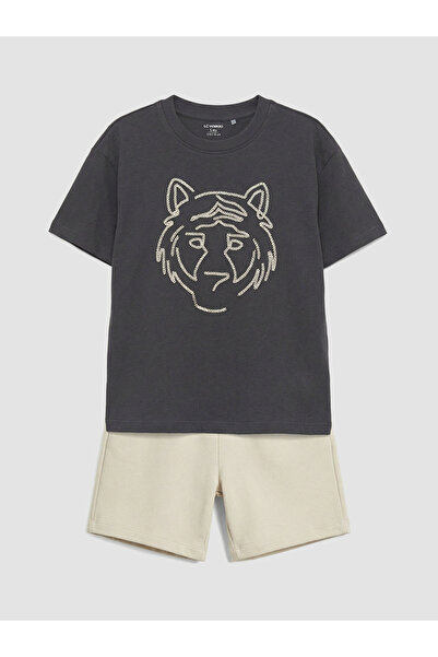 LC Waikiki Set tricou brodat și pantaloni scurți pentru băieți