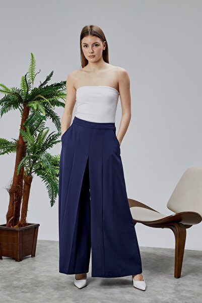 sehatex Γυναικείο παντελόνι από ύφασμα κρεπ με ελαστική μέση και φαρδιά μπατζ...