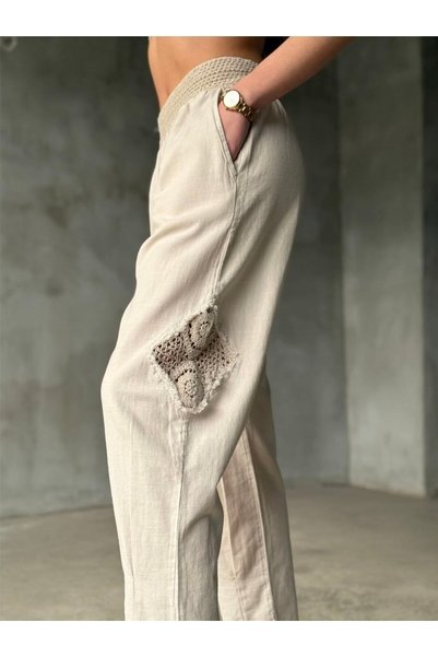 MODA GARDEN 35 Ar66 Side Lace Detailed Elastic Waist Comfortable Cut Women's Trousers