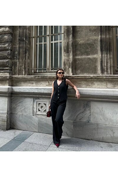 modasindoma Σετ Γιλέκο με Διπλή Υφασμάτινη Κορδέλα και Λεπτομέρεια με Χρυσά Κ...