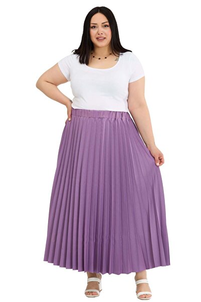 DISENTIS MODEST Μακριά μωβ φούστα με πλισέ σχέδιο και ελαστική μέση σε μεγάλο...