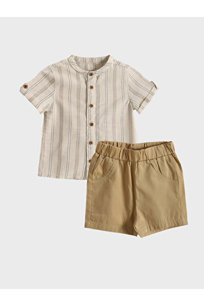 LC Waikiki Set 2 piese cămașă și pantaloni scurți în dungi pentru bebeluși bă...