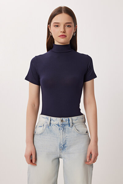 Lovelyİstanbul Μπλούζα με ζιβάγκο Basic Viscose LRN0027 ΣΚΟΥΡΟ ΜΠΛΕ