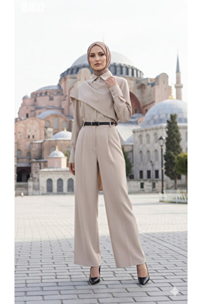 moda wanilia Women's Long Sleeve Shawl Detailed Blouse Pants Belted Two-Piece...