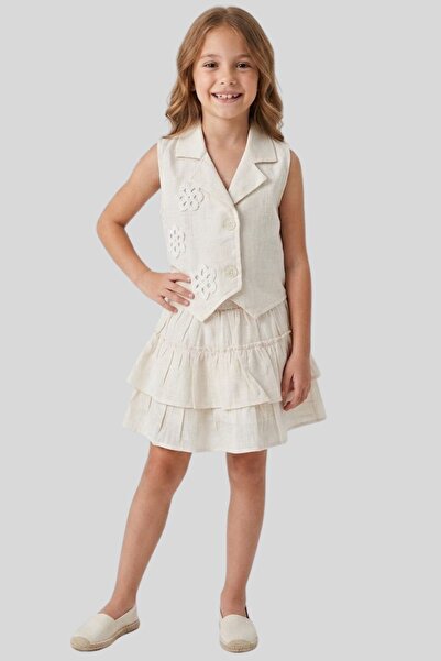 ww waka waka kids store Σετ γιλέκο και φούστα με στρώσεις σε λινή όψη για κορ...