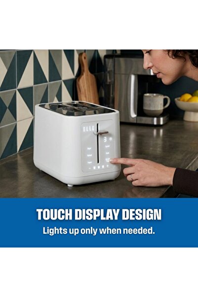 ELLE Panache Series 2 Slice Digital Toaster, Touch-Activated Display, 6 Browning Levels, 980W, White