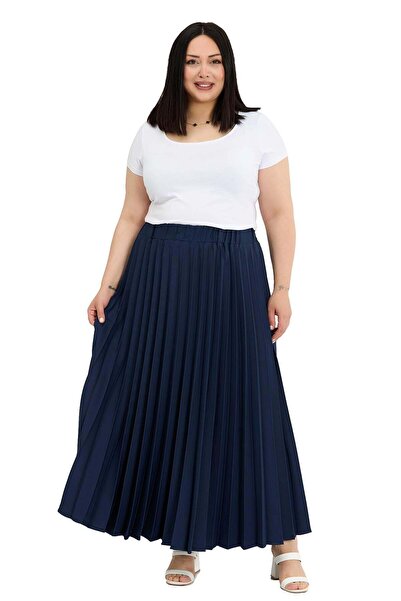 DISENTIS MODEST Μακριά φούστα με πλισέ μπλε ναυτικό με ελαστική μέση σε μεγάλ...
