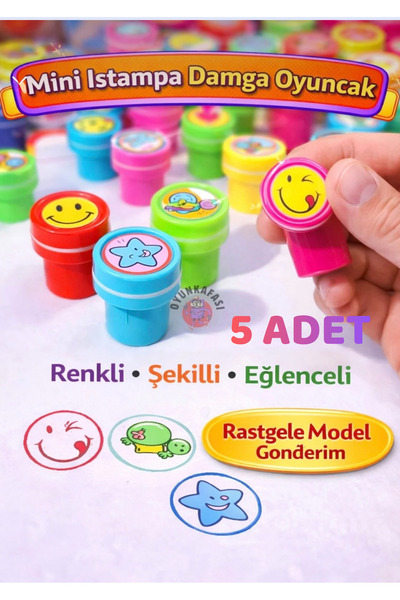 OYUNKAFASI Mini Damga Oyuncak 5 Adet Istampa Renkli Şekilli Çocuk Oyuncağı