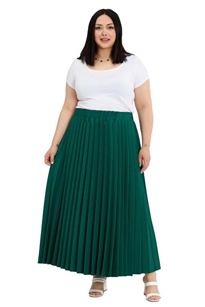 DISENTIS MODEST Μεγάλο μέγεθος, ελαστική μέση, πλισέ μακριά σμαραγδί πράσινη ...