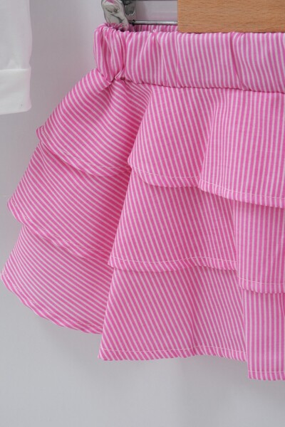 Womi Kids Girl's Knotted Single Jersey Blouse with Striped Layered Skirt 2-Piece Set