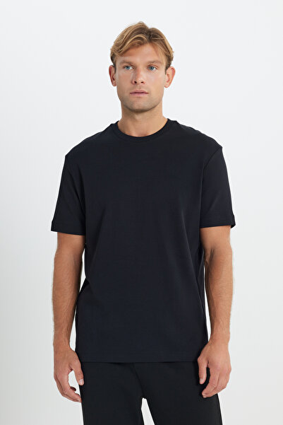 ALTINYILDIZ CLASSICS Ανδρικό μαύρο 100% βαμβακερό μοντέρνο μπλουζάκι με κανον...