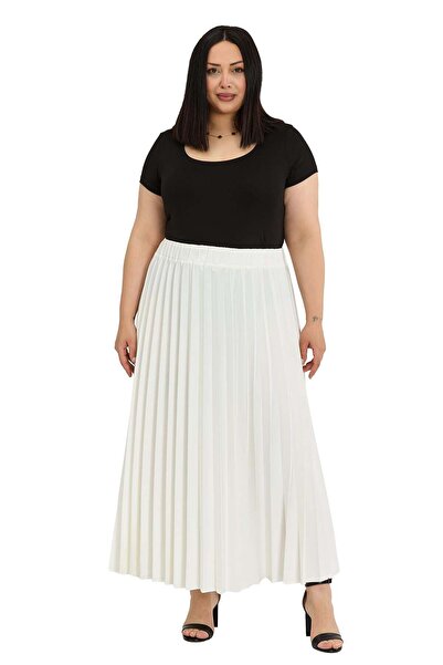 DISENTIS MODEST Μεγάλο μέγεθος, ελαστική μέση, πλισέ μακριά λευκή φούστα