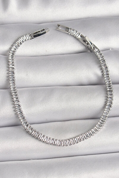 özssa Brass Silver Color Zircon Stone Waterway Model Women's Bracelet