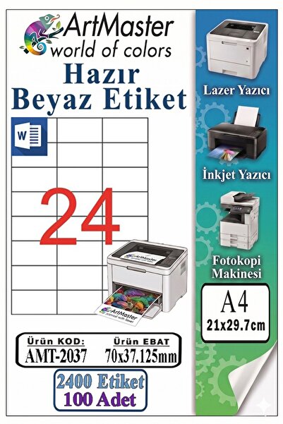 Artmaster A4 Ready White Label 70X37.125Mm 100 Sheets 1 Pack of 24 Self-Adhes...