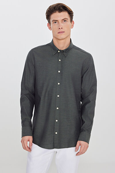 ALTINYILDIZ CLASSICS Ανδρικό πουκάμισο χακί 100% βαμβακερό, στενή εφαρμογή, μ...