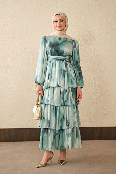 LOCCO Γυναικείο φόρεμα με έθνικ σχέδιο και δέσιμο στην πλάτη, μπλε