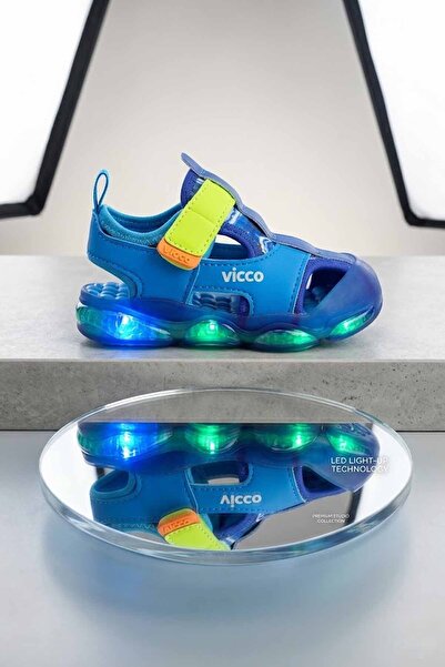 Vicco صنادل أطفال مضيئة - باللونين الأزرق والنيون مع تفاصيل مميزة |   تقنية LED