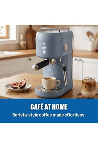 ELLE Panache Series Espresso Maker, White, 1L Water Tank, 20-Bar Pressure, Integrated Milk Frothing