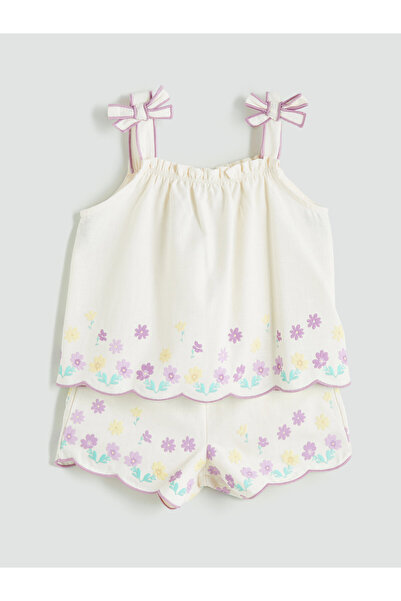 LC Waikiki Bluză de fete cu guler pătrat și imprimeu floral și pantaloni scur...