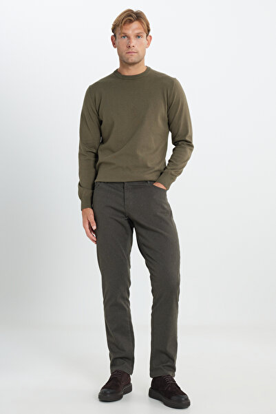 ALTINYILDIZ CLASSICS Ανδρικό καφέ βαμβακερό παντελόνι με λεπτή εφαρμογή και 5...