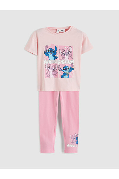 LC Waikiki Tricou și colanți de fetiță cu imprimeu Stitch și Angel