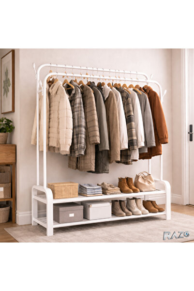 Razo Διπλή μεταλλική κρεμάστρα ρούχων, Αντοχή 48 κιλών, 2 μπάρες, 2 ράφια, 11...