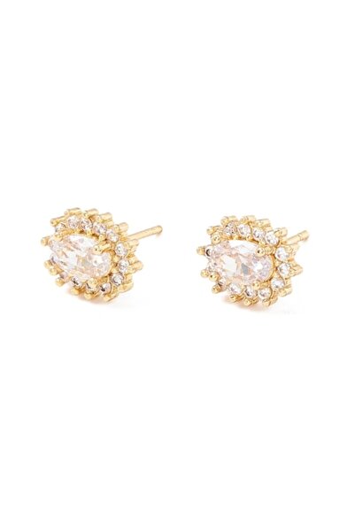 OEM 18K Gold Plated Stud Earrings with Clear Oval Zirconia