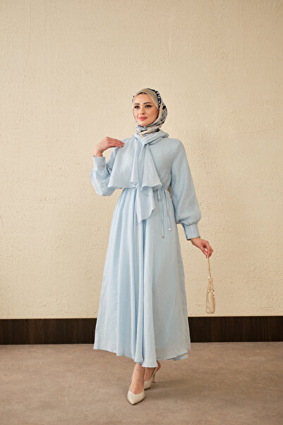 LOCCO Γυναικείο φόρεμα με λεπτομέρεια από τούλι, γιακά σάλι και δέσιμο στη μέ...