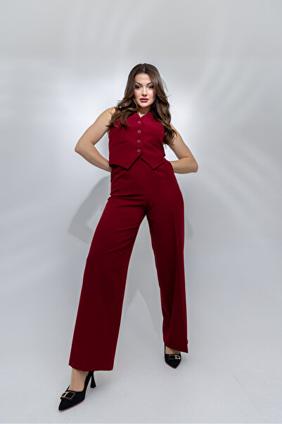 TUĞBA ERGÜL Γυναικείο Σετ Παντελόνι με Γιλέκο από Διπλό Ύφασμα με Κουμπιά