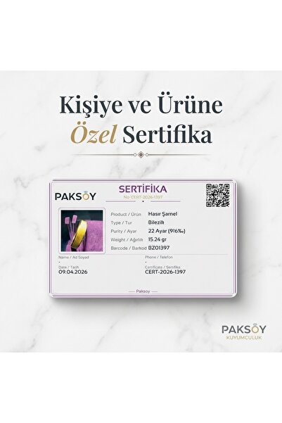 paksoy kuyumculuk Hasır Kumlu Altın Halat Kolye 22 Ayar 12.11 Gram Kadın Hedi...
