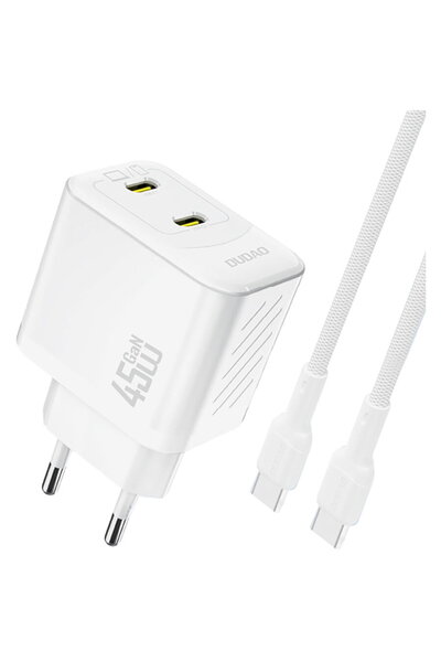 DUDAO A28PCEU PD 45W GaN Încărcător de perete 2xUSB-C cu cablu USB-C - Alb