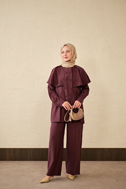 LOCCO Γυναικεία ζακέτα με γιακά και διπλά κουμπιά σε λεπτομέρεια, χρώμα δαμασ...