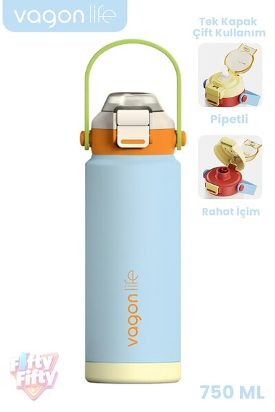 Vagonlife 750 ML Tek Kapak Çift Kullanım Pipetli Rahat İçim Kulplu Paslanmaz ...