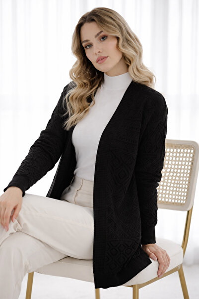 benguen Καλοκαιρινή Βαμβακερή Ζακέτα R7203 Μαύρη