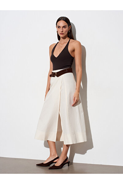 Dilvin 81076 Μίντι φούστα με ζώνη-Λευκό