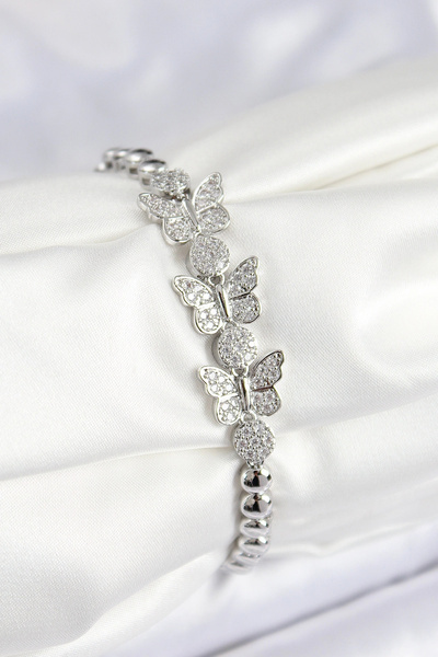 özssa Brass Zircon Stone Butterfly Model Silver Color Women's Bracelet