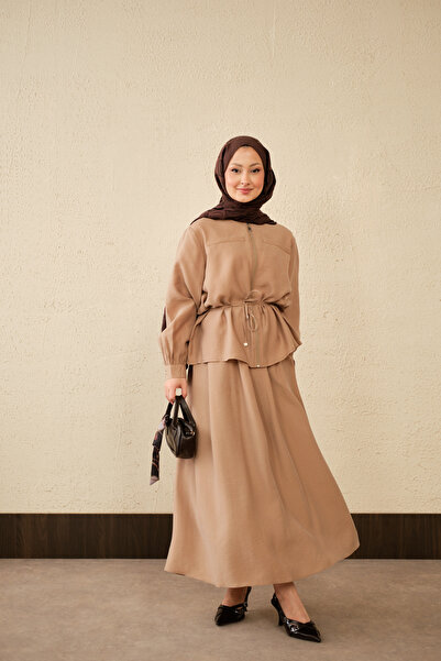 LOCCO Γυναικείο κοστούμι με διπλή τσέπη και φούστα που δένει στη μέση, βιζόν