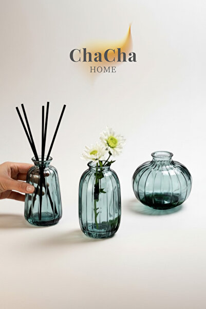 ChaCha Home Γυάλινο βάζο μινιμαλιστικής διακόσμησης 3 τεμαχίων - Τιρκουάζ