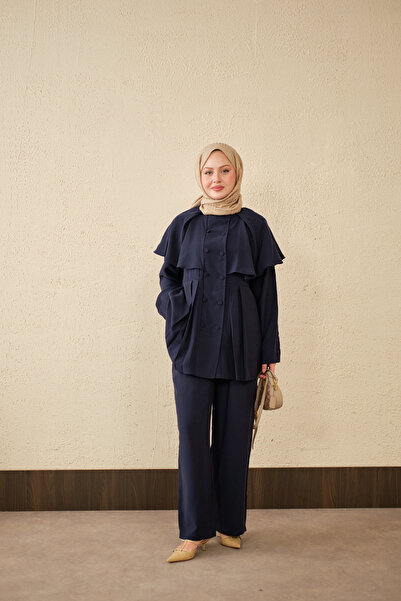 LOCCO Γυναικεία Κοστούμια με Γιακά και Κάπα, με Λεπτομέρεια Διπλού Κουμπιού, ...