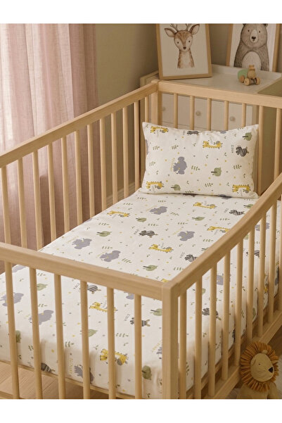 2-Piece Set 100% Cotton Elastic Baby Bed Sheet + Pillowcase Set Poplin 70x130 & 70x140 cm Compatible