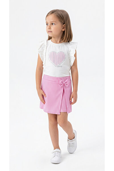 Womi Kids Girl's 2-Piece Set with Ruffle Sleeves, Heart Print, Rhinestone Str...