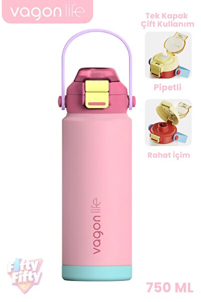 Vagonlife 750 ML Tek Kapak Çift Kullanım Pipetli Rahat İçim Kulplu Paslanmaz ...