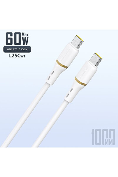DUDAO L25C Cablu de silicon USB-C la USB-C 60W 1m - Alb