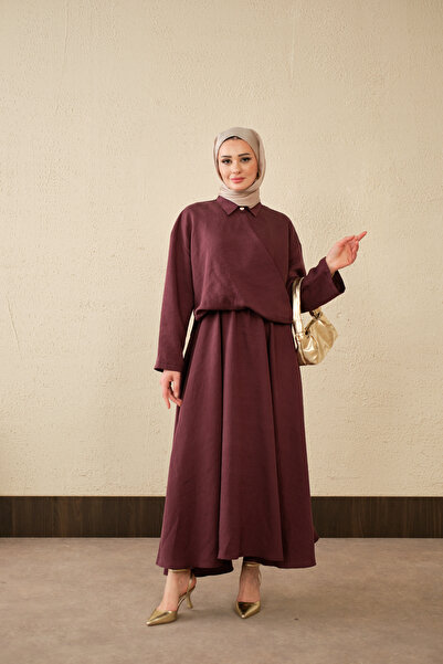 LOCCO Γυναικείο φόρεμα Breeze με πουκάμισο σε χρώμα δαμασκηνί