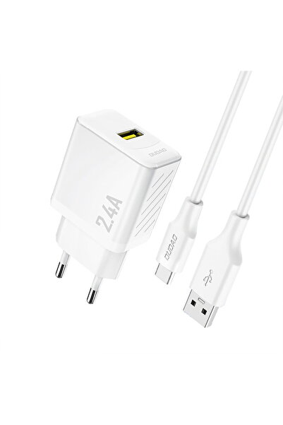 DUDAO Încărcător de perete A23TEU 2.4A GaN USB-A cu cablu USB-A - USB-C - Alb