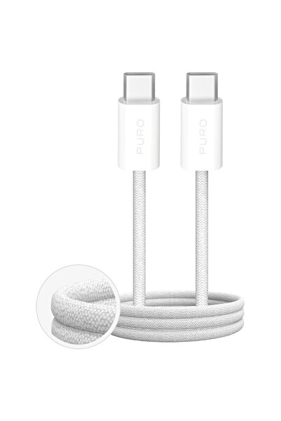 Puro Cablu Fabrik 4 100W împletit USB-C - USB-C 2m - alb