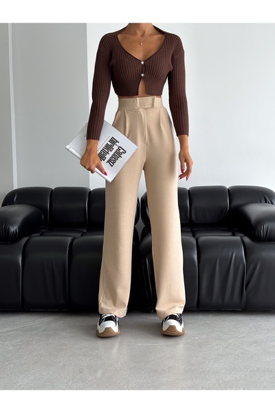 Pukka Women's Lycra High Waist Velcro Pleated Palazzo Trousers